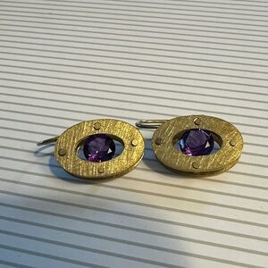 Gold and Purple stone Oval drop Earrings